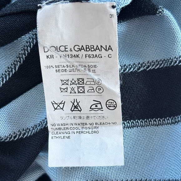 Dolce & Gabbana Silk Knit Sweater – Black Blue Diagonal Stripe Pullover - Picture 7 of 8